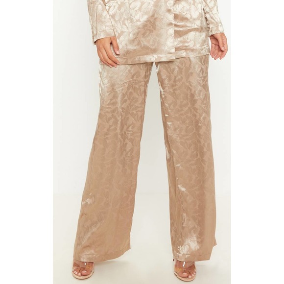 PrettyLittleThing Beige Floral Print Satin Pants Size 10 - Picture 2 of 4
